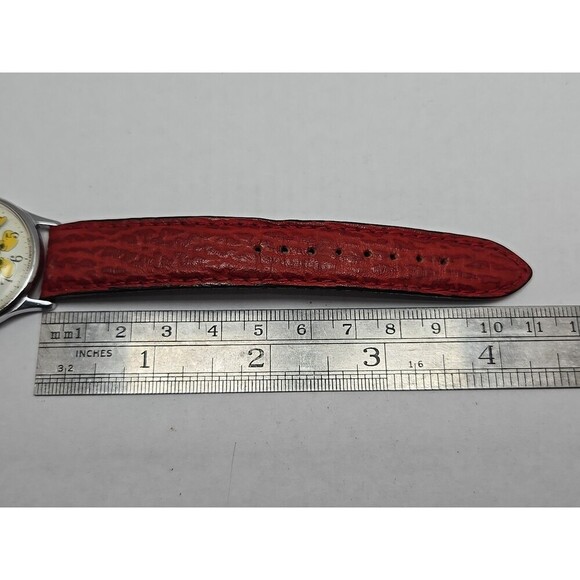 Vintage Ingersoll By Timex Mickey Mouse Wind Up Watch 30101 WDP Red Leather Mens - Picture 9 of 13